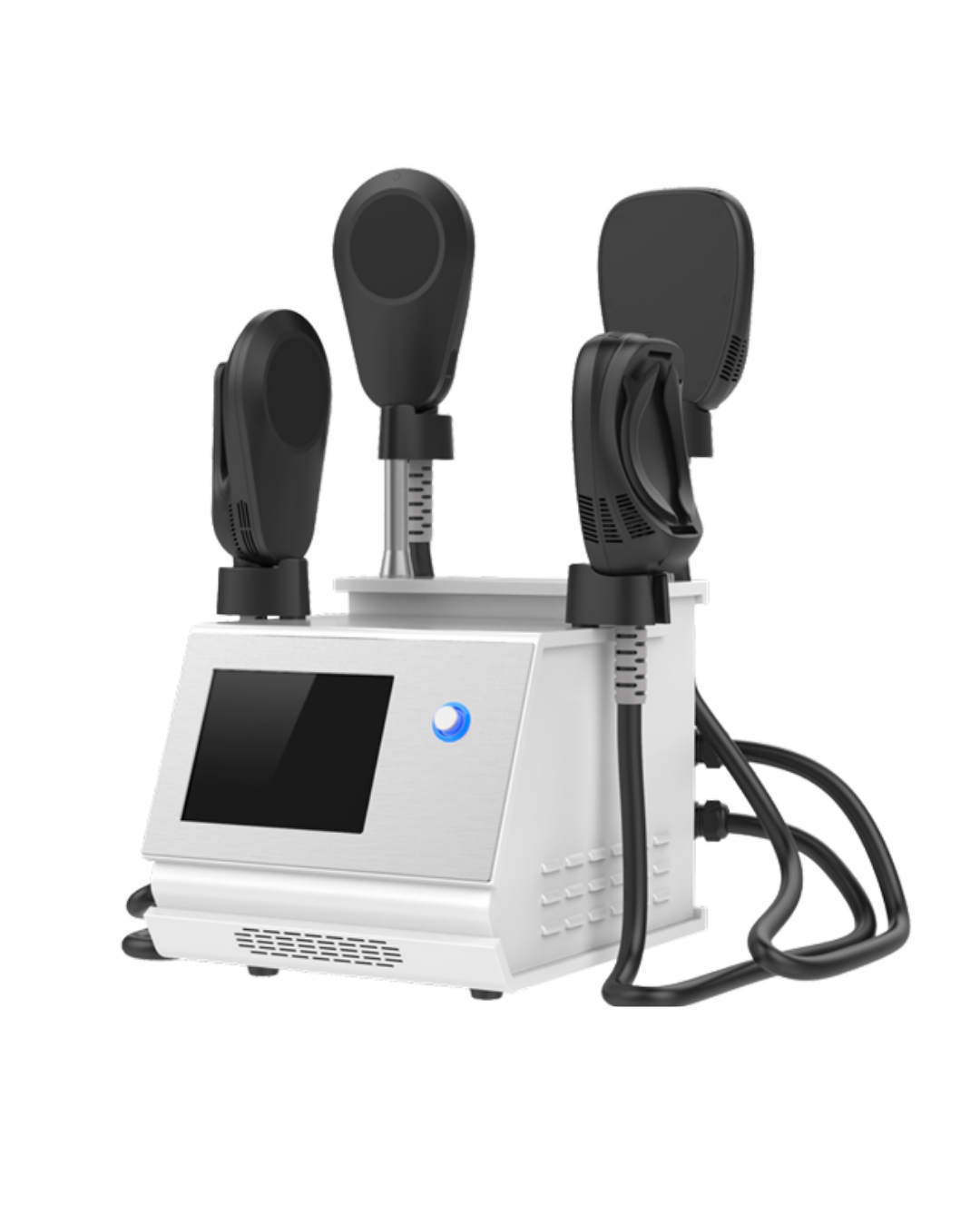 Equipo profesional EMSculpt Sculturbody con cuatro manípulos corporales para tonificación muscular y reducción de grasa.